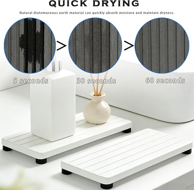 2PCS Stone Drying Tray, Water Absorbing Stone Tray for Sinks, Neat Diatomite Sink Trays, Fast Drying Kitchen Sponge Hand Soap Holder, Instant Dry Sink Coasters Used for Bathroom Counter -White