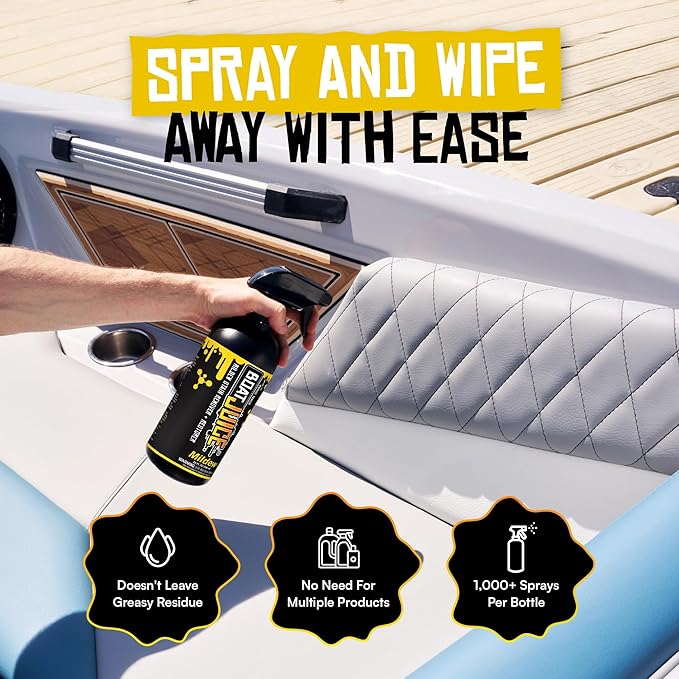Boat Juice Mildew Stain Remover & Restorer Boat Cleaner | Marine-Grade Boat Mold & Mildew Remover for Vinyl Seats, Upholstery, Cushions & Interior | Fast-Acting, Mango Tango Scent | Made in USA (32oz)