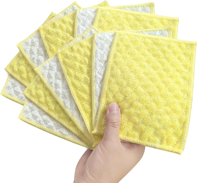 JOYMOOP 16 Packs Microfiber Cleaning Cloth - Bubble Mesh, Reusable Non-Scratch Cleaning Rags, Dual-Sided Dish Cloths, Multipurpose Dish Rags for Dishwashing, Kitchen, Stainless Steel, Yellow