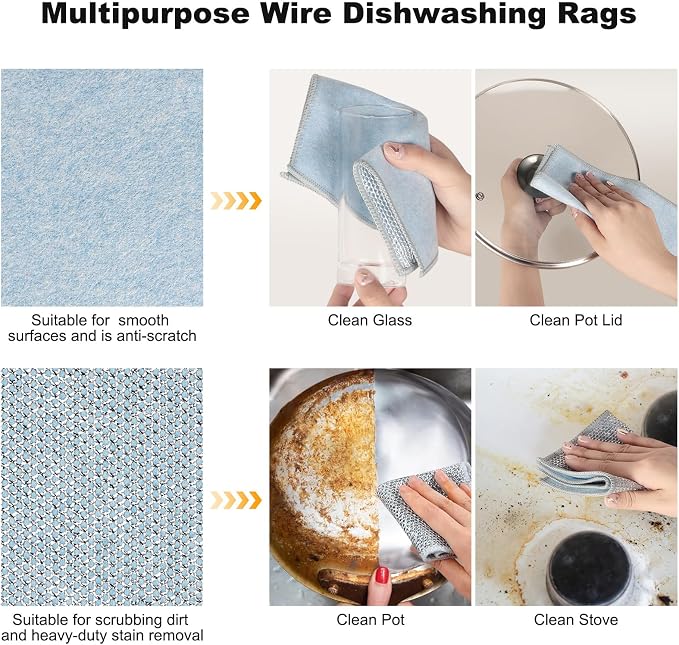 Jeymei 20pcs Non Scratch Wire Dishcloth,Dish Cloths for Washing Dishes,Blue | Multipurpose Wire Dishwashing Rag for Wet and Dry,Metal Scrubbers for Cleaning Dishes,Dual-Sided Cleaning Cloth with Mesh