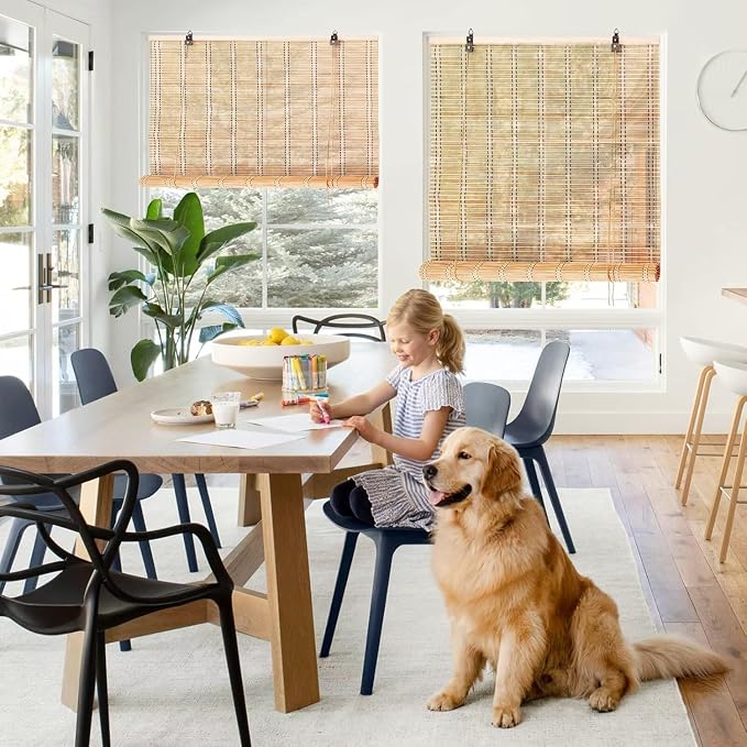 Bamboo Blinds for Interior Windows, 45"W X 48"H Bamboo Roller Shades Indoor | Roll Up Shades Light Filtering for Outdoor Patio, Decks, Porch, Backyards Natural Bamboo Material, Easy to install
