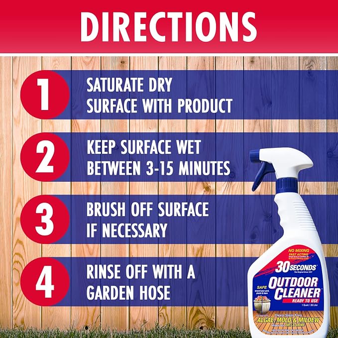 30 SECONDS Outdoor Mold & Mildew Stain Remover Spray | Ready To Use | 32 fl. oz. | 2 Pack