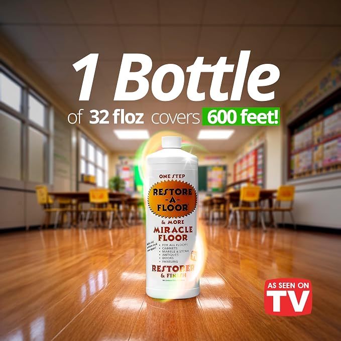 All Floor Types Restorer & Finish | High Gloss & Wax Wood Floor Polish for Hardwood, Laminate, Vinyl, Tile, Marble | Fills Scratches, Protects & Shines | 32 fl oz