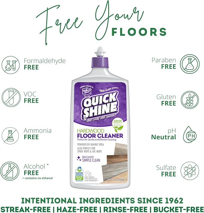 Quick Shine Hardwood Floor Cleaner & Wood Floor Polish w/Plant-Derived Carnauba 27oz Bottles,Removes Scratches,Safer Choice,A Clean That Can Be Seen,(Pack of 4)