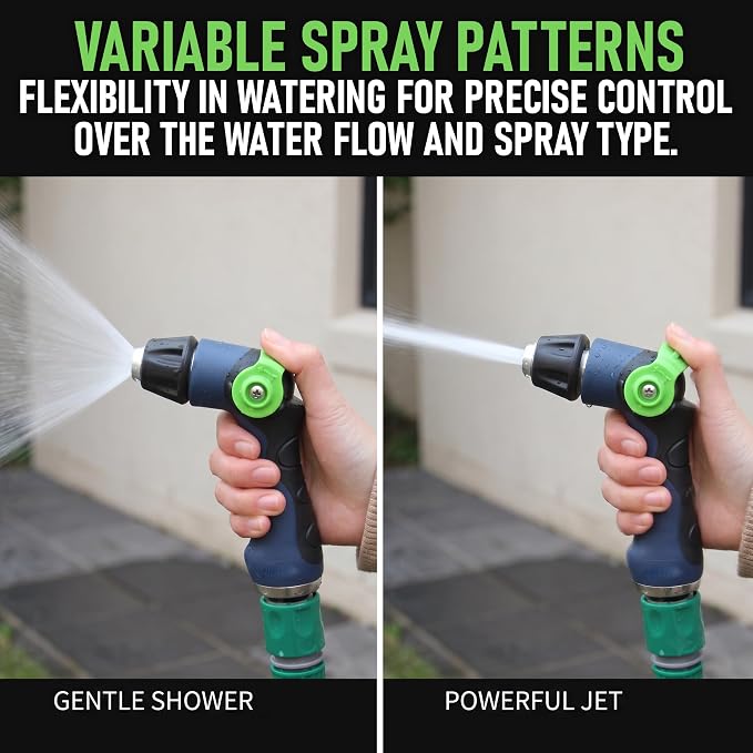 Heavy Duty Metal Garden Hose Nozzle, High Pressure Spray, Adjustable Flow | Hose Nozzle Thumb Control, Premium Water Hose Nozzle For Watering Plants, Lawns, Washing Cars & Pets