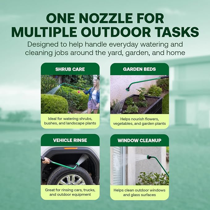 Rain Bird TRNZL8PWAND36 Watering Wand Garden Hose Nozzle, 36 Inch - Front Trigger with 8 Spray Patterns Flow Control Knob, Trigger Lock, Non-Slip Ergonomic Grip, 3/4 Inch GHT - Green and Black