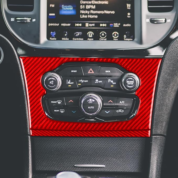 Climate Control Panel Stickers Fit for Chrysler 300 2011-2023 | Red Real Carbon Fiber|Central Console Trim Decals Base Touring Limited|Thick Overlay|Anti-scratch|Self-adhesive