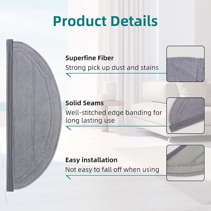 6 Pack Reusable Mop Pads for Roborock Q10 S5, Q10 S5+ Robot Vacuum | for Q10 VF, Q10 VF+, Q10V, Q10V+ Microfiber Washable Mop Cloth | Replacement Parts | Accessories