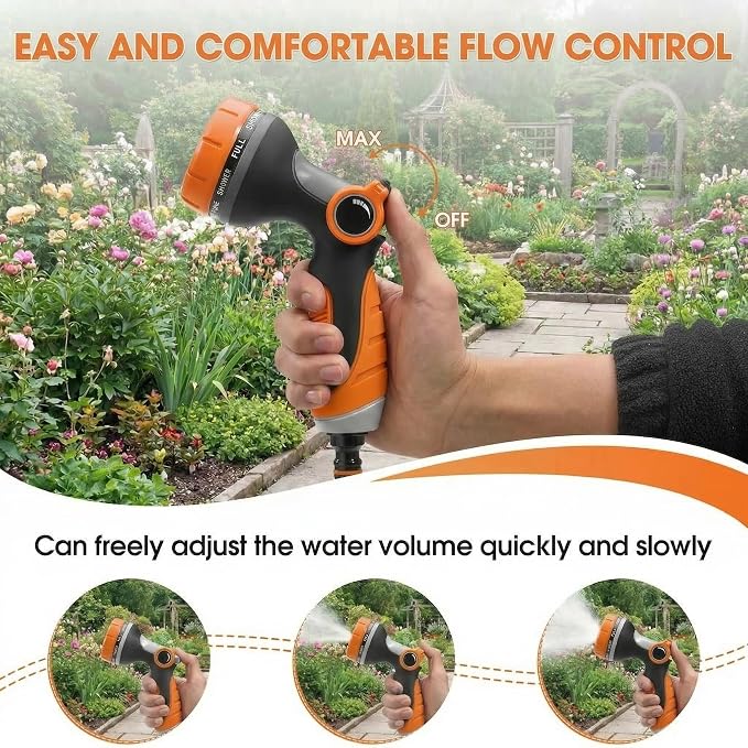 Garden Hose Nozzle Thumb Control with 10 Spray Patterns Water Hose Sprayer | Leak Proof On Off Valve Water Hose Nozzle Sprayer,One Hand Operation,Non-Slip Grip for Plants & Lawn Watering,Car&Pet Washing