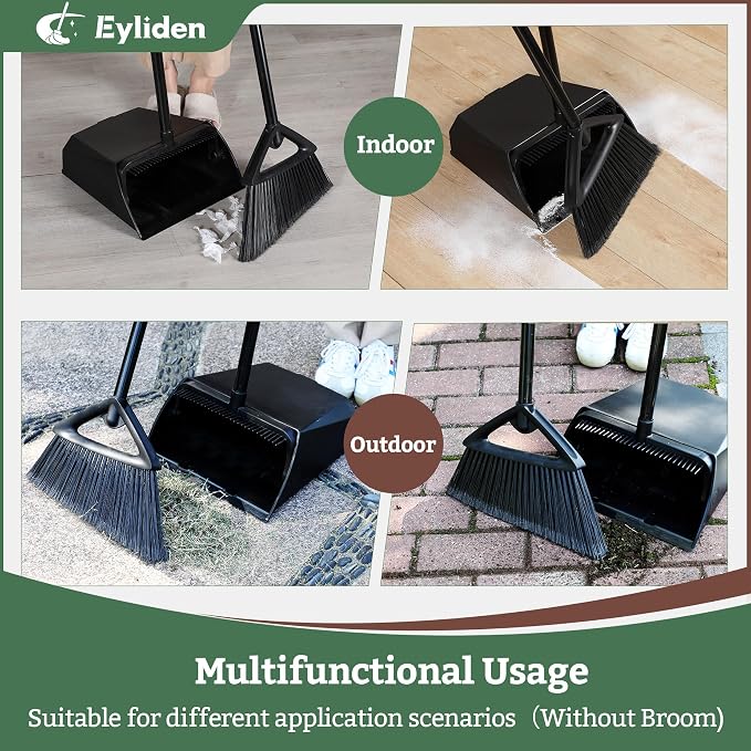 Eyliden Large Commercial Dustpan with Comb Teeth, Upright | Heavy Duty Dust Pan for Restaurants Garages Courtyard Sidewalks Lobby Home Kitchen Room Office Classroom, Black