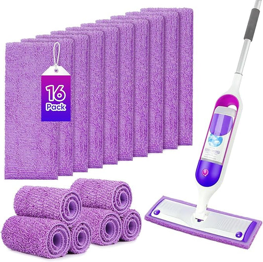 GLIMGLINT 16 Pack Reusable Microfiber Mop Pads Compatible with Swiffer PowerMop, 13 ''-15 '' Spray Mop- Washable Pads for Multi-Surface Floor Cleaning