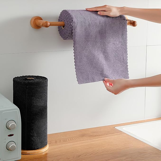 80 Pack Microfiber Cleaning Cloth Roll,Lint Free Rags & Tear Away Reusable Towels Washable Scratch,Ultra Absorbent Dish Rags(12" x 12") for Car Kitchen Home Garage-Dark Purple