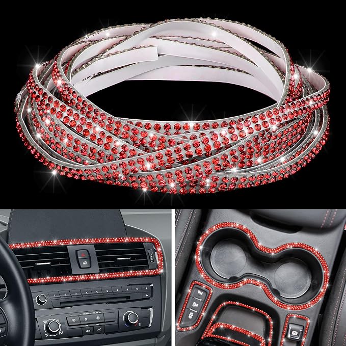 Kingdder 32.8 ft Bling Car Trim Self Adhesive Bling Car Accessories for Women Rhinestone Strip Glitter Diamond Sticker DIY Line Molding Dashboard Decal Shiny Auto Stuff for Interior Exterior Decor