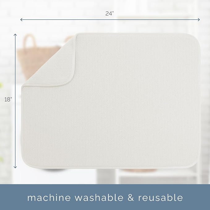 S&T INC. Dish Drying Mat XL, 18” x 24”, Absorbent Microfiber Kitchen Counter Mat, Dish Drying Pad for Dishes, Utensils, Pots and Pans, Extra Large, Cream