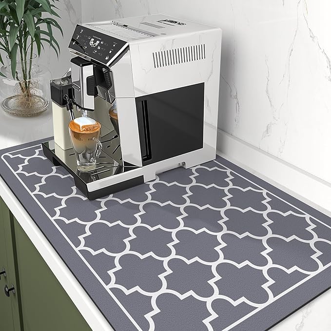 WISELIFE Dish Drying Mat Super Absorbent Drying Mat Large Dish Drying Mats for Kitchen Counter Easy Clean Dish Mat Kitchen Drying Mat16"x 24" Stylish Grey