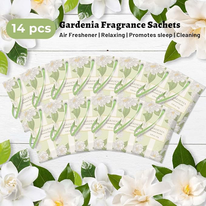 STRN Scented Sachets for Drawer and Closet, Gardenia Scent 14 Pack for Home | Long-Lasting Sachets, Small Space Air Freshener for Wardrobes