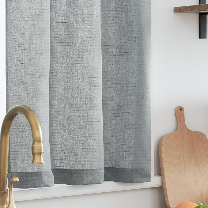 jinchan Lien Tier Curtains and Valances, 26x24, 3 Panels, Grey | Light filtering, rod pocket, cafe curtains, farmhouse, machine washable, small window decor, kitchen, laundry room, RV