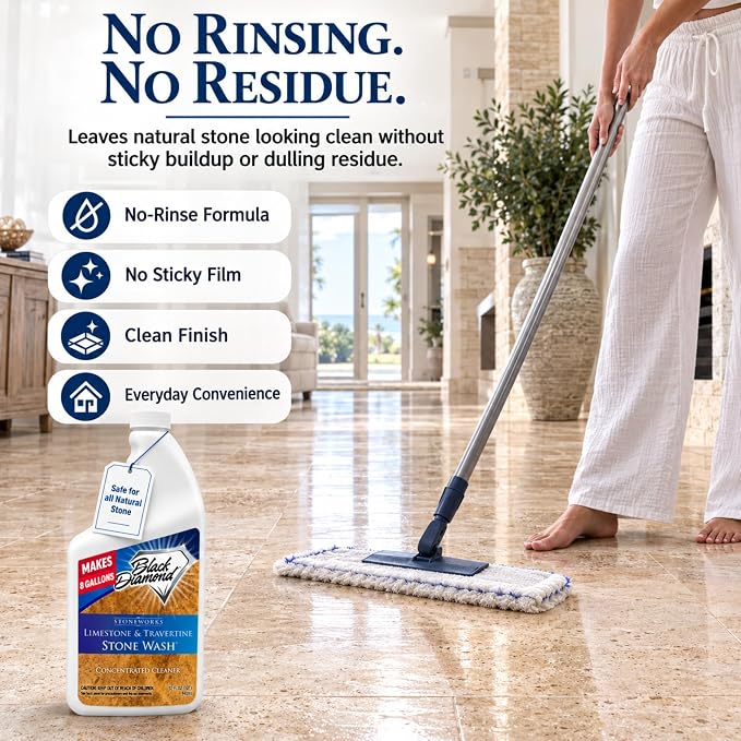 Black Diamond Stoneworks Limestone & Travertine Stone Wash Concentrate – pH Neutral Cleaner for All Sealed & Unsealed Natural Stone Floors Including Marble, Slate, Granite & More. (1 Quart)