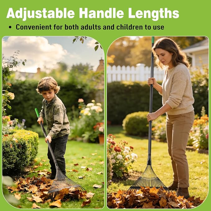 Altdorff Garden Leaf rake, 6FT Rake for Lawns Lightweight 22 Metal Tines 16.3 inch Wide, Adjustable Steel Handle, Rakes for Leaves, Gathering Shrub, Grass, Weeds, Debris,Yard