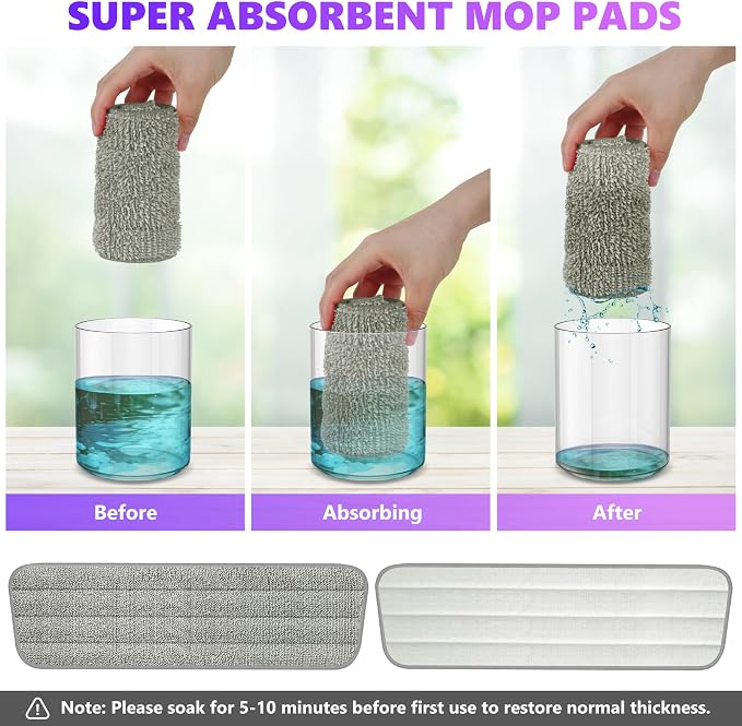 6 Pack Reusable Mop Pads Compatible with Swiffer PowerMop, Wood Floor Pads Microfiber Mop Replacement Refills Machine Washable for All Floor Surfaces
