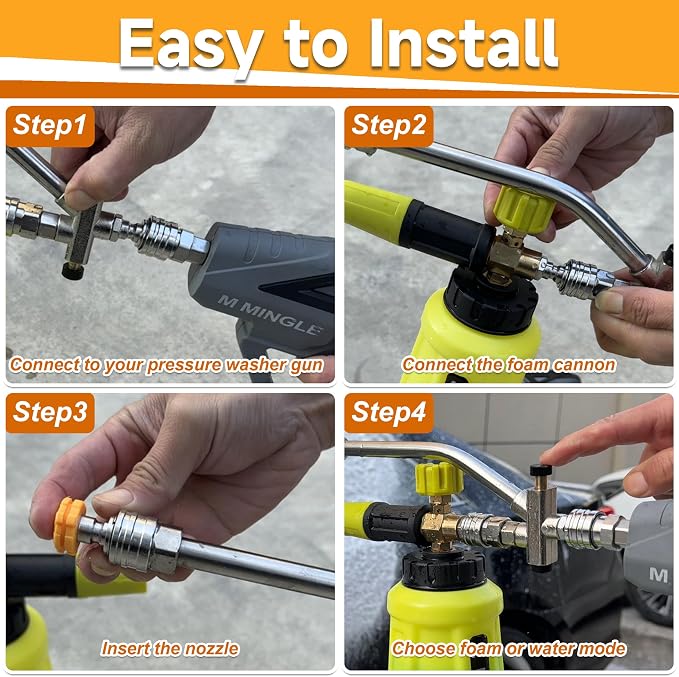M MINGLE High Pressure Washer Gun with Foam Cannon, Foam Cannon Dual Connector Accessory, Car Wash Foam Gun Kit 1/4 Inch Quick Connector, 5 Pressure Washer Nozzle Tips
