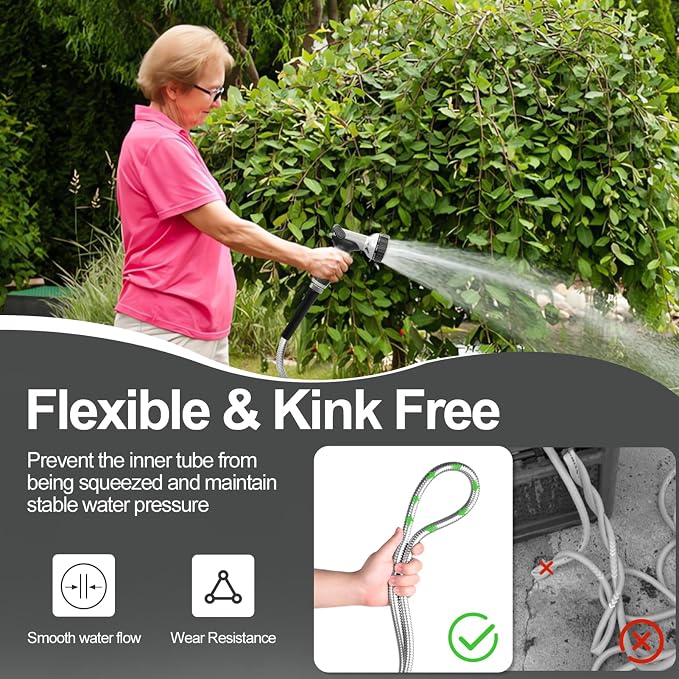 SPECILITE 175ft 304 Stainless Steel Metal Garden Hose with Nozzle | Puncture Resistant, Flexible, Never Kink & Tangle, Heavy Duty Water Pipe for Yard, Outdoor, Lawn
