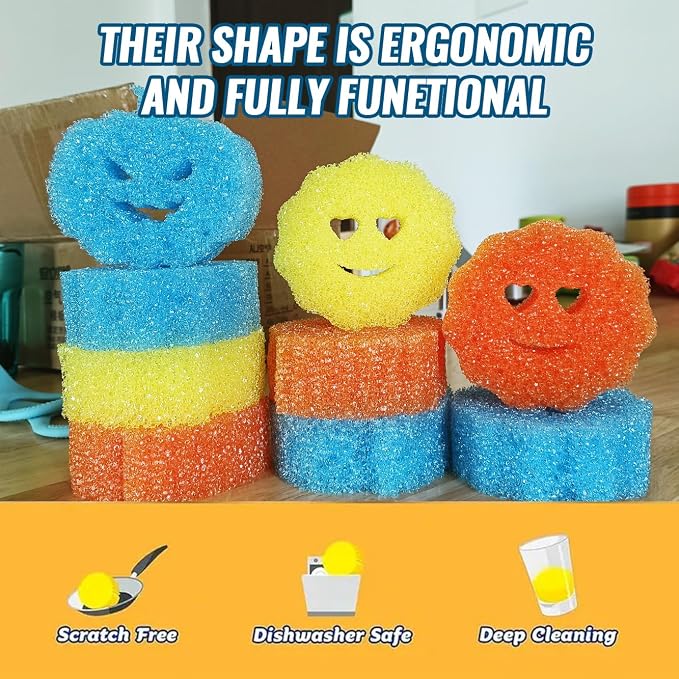 6 Pcs Scrubber Color Sponges,Non-Scratch Cleaning Sponges Kitchen,Temperature Controlled Kitchen Sponge for Washing Dishes,Household Bathroom Odor Resistant Scrubber-Bpa Free