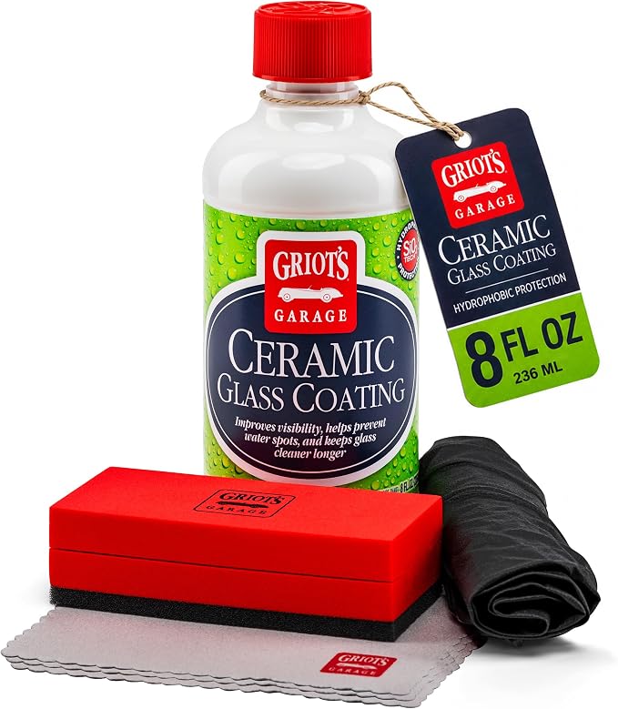 Griot's Garage Ceramic Glass Coating Kit for Cars, SiO2 Hydrophobic Sealant for Windshields and Auto Detailing, Includes Applicator Pad and Microfiber Towels, 10867