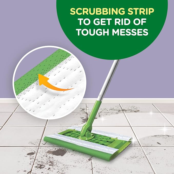 Swiffer Sweep + Mop, Wet Pads Refill, Floor Cleaner for Dirt, Dust, Hair, Cleaning Cloths for Mopping Home, Bathroom, Kitchen, All Purpose Multi-Surface Floor Wipes, Lavender, 12ct