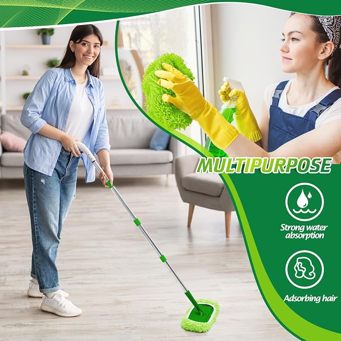 Toulite 10 Reusable Mop Refill Pads Replacement Compatible with Most XL Sweeper 17" x 5" Microfiber Mops Head Floor Cleaning Supplies (Handle is Not Included) (Green)