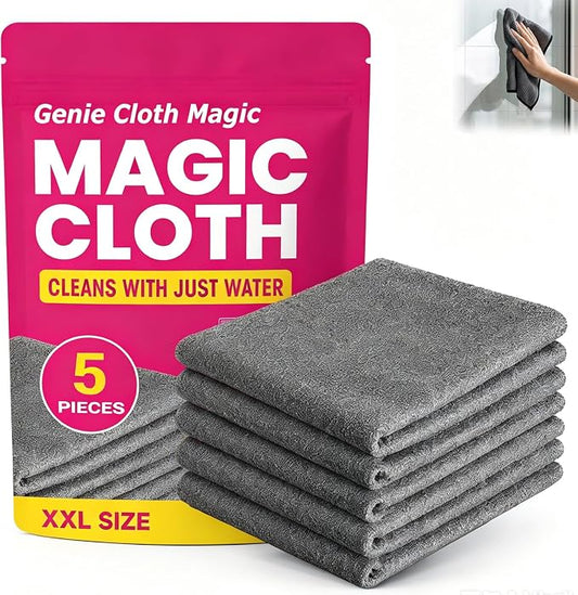 5 PackGenie Cloth Magic Cloth,Genie Magic Cleaning Cloth,Lint Free MicrofiberCleaning Cloths for Glass, Window, Kitchen,Stainless Steel,Cars & Screens,Reusable,5-Pack (1PCS)