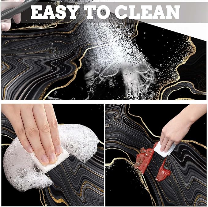 MCALK Marble Black Dish Drying Mat for Kitchen Counter, Marble Texture Dish Drying Pad with Anti-Slip Rubber Base, Absorbent Kitchen Sink Mat with Modern Art Decor (1 pc 18" x 16")