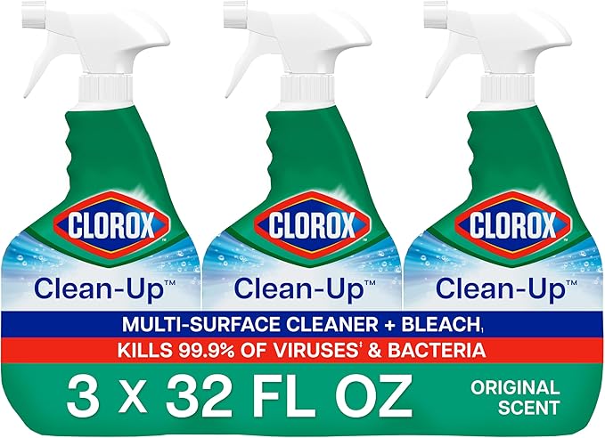 Clorox Clean-Up Multi-Surface Cleaner with Bleach, Original, Spray Bottle, Cleans Dirt and Grime Off Most Surfaces and Countertops, Kills 99.9 Percent of Viruses and Bacteria, 32 fl. oz., Pack of 3