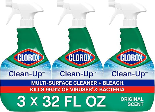 Clorox Clean-Up Multi-Surface Cleaner with Bleach, Original, Spray Bottle, Cleans Dirt and Grime Off Most Surfaces and Countertops, Kills 99.9 Percent of Viruses and Bacteria, 32 fl. oz., Pack of 3