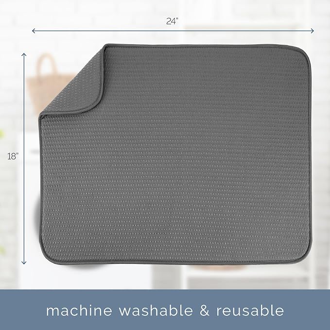 S&T INC. Dish Drying Mat, 18" x 24", XL, Diamond Texture, Charcoal Grey | Absorbent Microfiber, Extra Large Kitchen Counter Mat for Dishes, Utensils, Pots and Pans, Machine Washable
