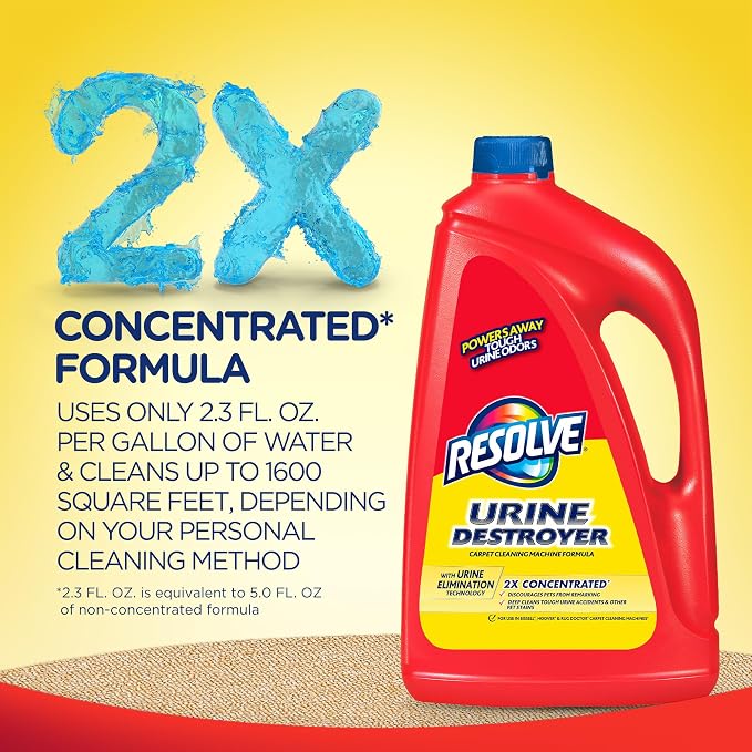 Resolve Urine Destroyer Steam Carpet Cleaner Solution – Concentrated Formula Urine Eliminator for Pet Stains & Odors,Safe for Bissell,Hoover & Rug Doctor,60 fl oz,(Pack of 4)