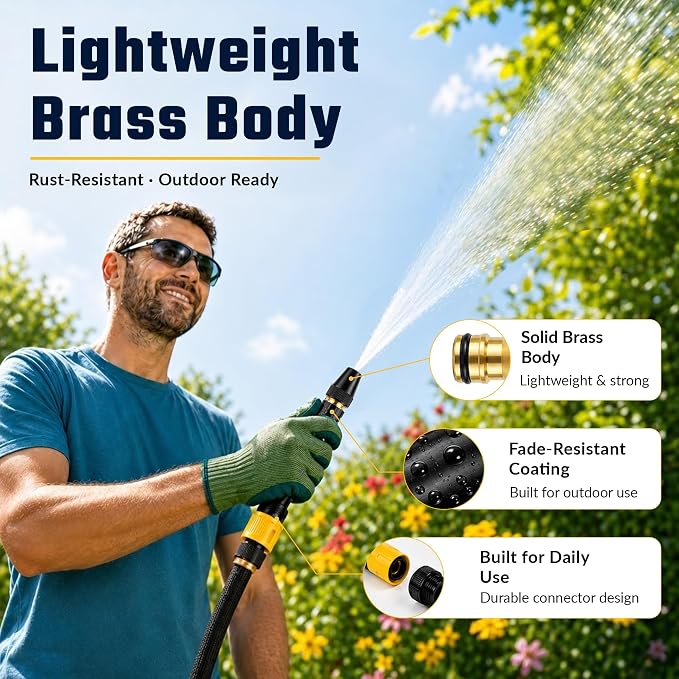 2026 Upgrade High Pressure Hose Nozzle Sprayer for US Garden Hoses | 3-Mode Adjustable, Brass Body, Non-Slip Grip, 3/4" GHT Adapter for Watering Plants and Lawn, Car Washing, Patio and Pet