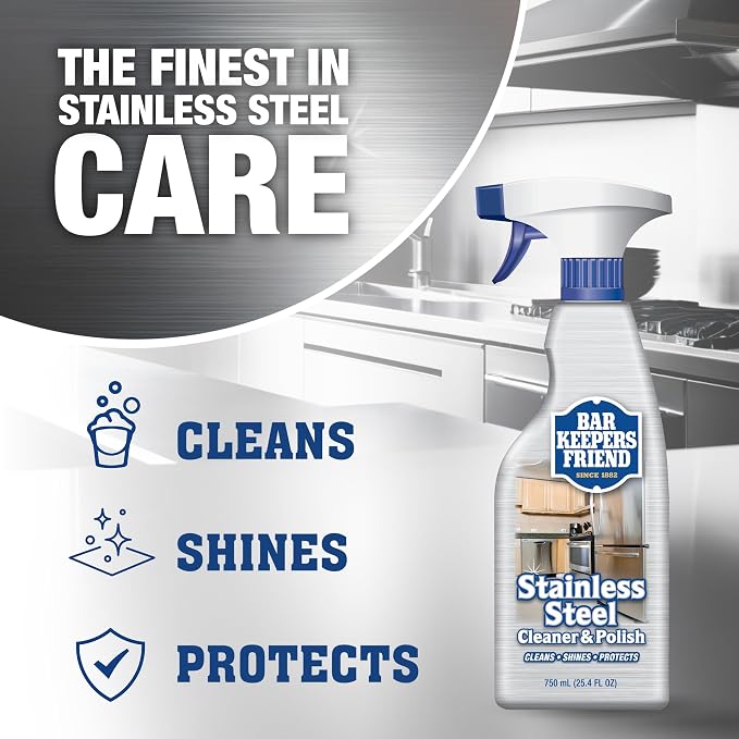 Bar Keepers Friend Stainless Steel Cleaner and Polish Spray (2 x 25.4 oz) Removes Oily Fingerprints, Hard Water Stains, Grime & Food Debris without Scratching or Dulling Appliances & Surfaces