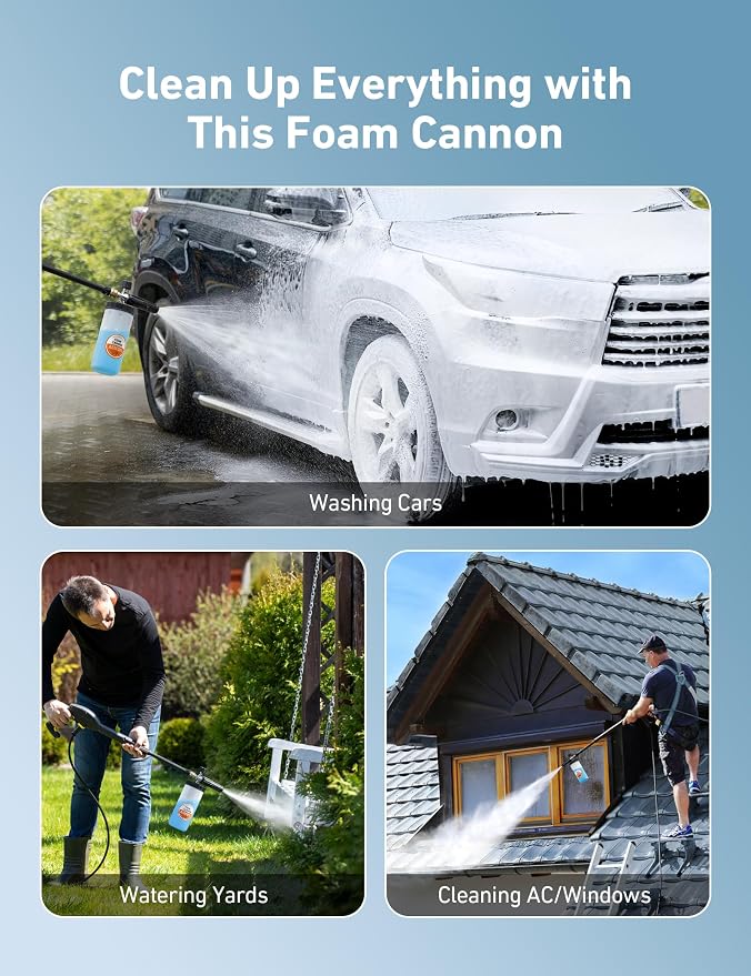 AstroAI Foam Cannon for Pressure Washer with 1/4" Quick Connect Plug, 1 L | Thick Foam, Car Wash, Heavy Duty Durable Foam Sprayer, Wide Neck, Adjustable Foam Lance, Easy Install, Cleaning Accessories