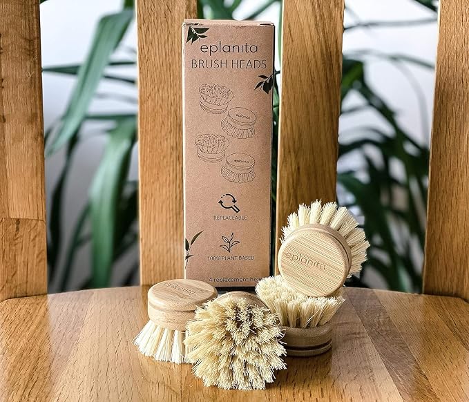 eplanita Replacement Brush Heads (Pack of 8) for Bamboo Dish Brush, Sisal Bristle Refills, Agave Cactus Fibres, Kitchen Eco Scrubber, Plastic Free Washing Up, Zero Waste Cleaning