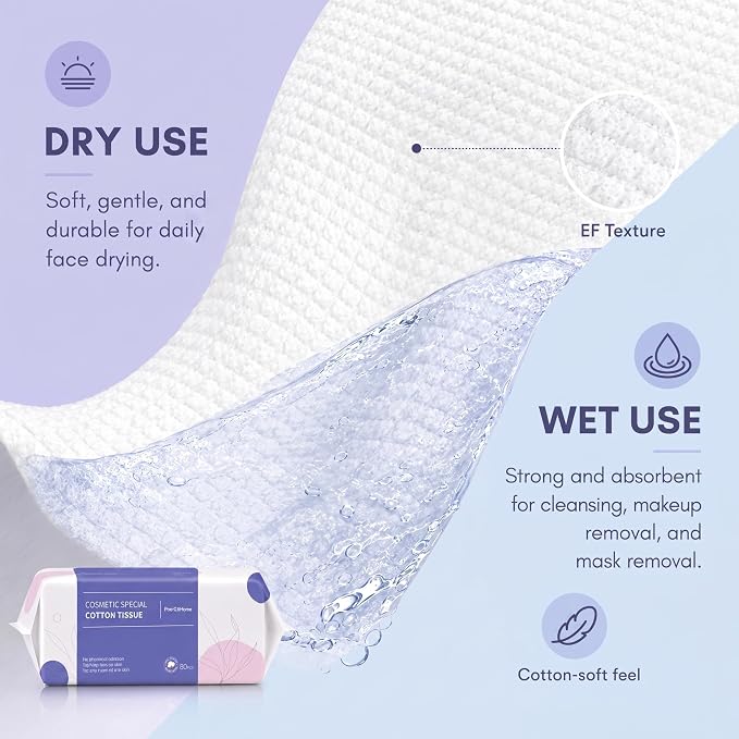 PoeticEHome Extra Thick Face Towels Disposable | Cotton Soft Dry Wipes Biodegradable for Facial Cleansing & Makeup Remover (4 Pack)