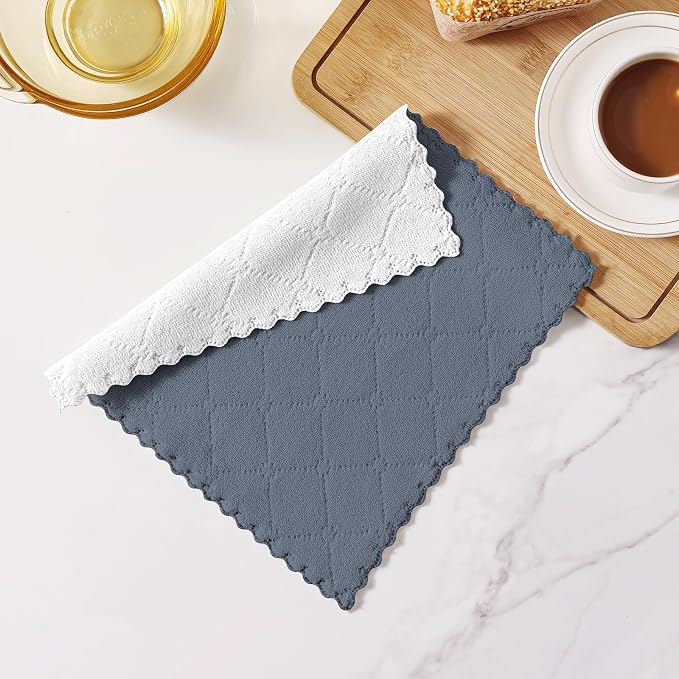 Homaxy 12 Pack Kitchen Cloths Dish Towels (10" x 10", Dark Grey & White), Super Soft and Absorbent Dish Cloths, Coral Velvet Microfiber Cleaning Cloth, Nonstick Oil Fast Dry Dishcloths