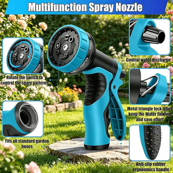 10 Spray Modes Multi-Functional Garden Hose Nozzle, All-Purpose Water Sprayer for Gardening, Cleaning & Pet Care