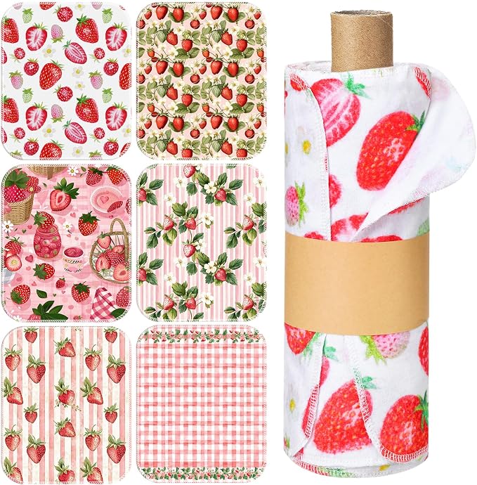 36 Pack Reusable Cleaning Cloths Washable Cotton Kitchen Dish Towels for Home Party Supplies Bulk, 9.84x11.81in (Strawberry)