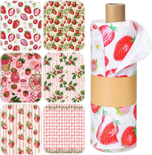 36 Pack Reusable Cleaning Cloths Washable Cotton Kitchen Dish Towels for Home Party Supplies Bulk, 9.84x11.81in (Strawberry)