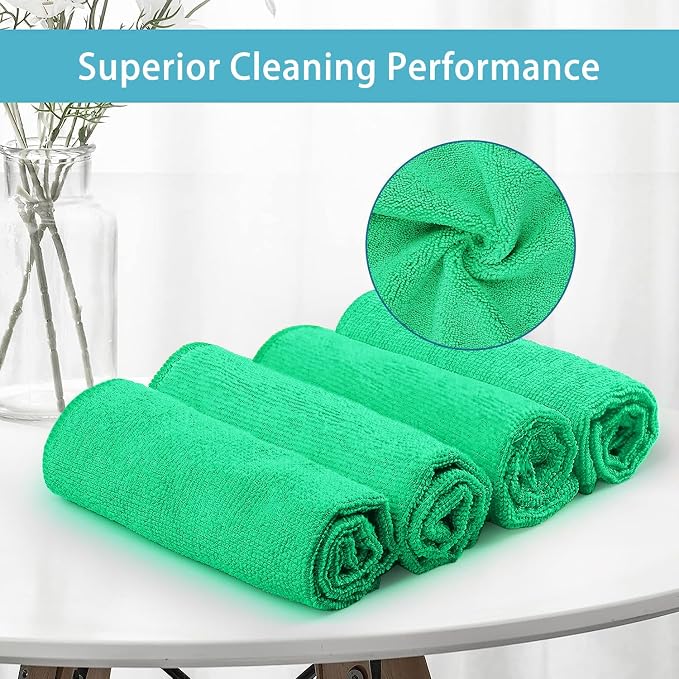 HOMEXCEL 8PK Microfiber Cleaning Cloth, Cleaning Rags for Home, 11.5x11.5in | Reusable, Lint Free, Scratch-Free and Highly Absorbent Towels for Kitchen, Window and Glass, Cars, Green