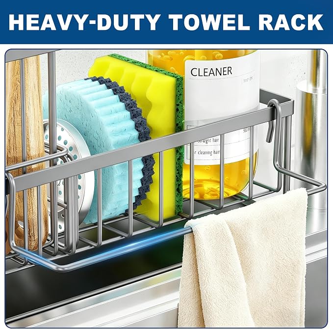Sponge Holder for Kitchen Sink, Kitchen Sink Caddy, Kitchen Sink Sponge Holder, Dish Sponge Holder, Kitchen Sink Organizer for Sponge, Dish Brush, Scrubber(9.65" x 3.74" x 6.3", Gray)