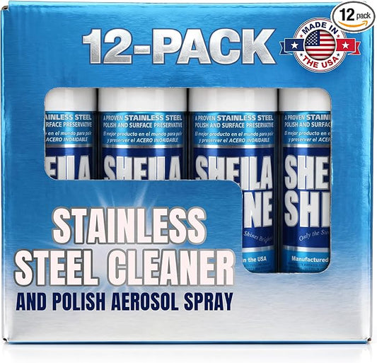 Sheila Shine 12 x 10oz Stainless Steel Cleaner and Polish With Cloth - Cleans, Polishes & Protects Kitchen Appliances, Refrigerators, Sinks, Ovens & Grills - Stainless Steel Fridge Cleaner