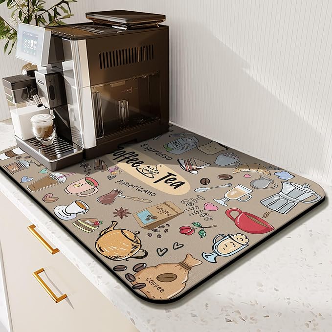 Super Absorbent Anti-Slip Silicone Dish Drying Mats for Kitchen Counter - Draining Pad Decor Gift - Fit Coffee Maker, Espresso Machine - 19inx12in