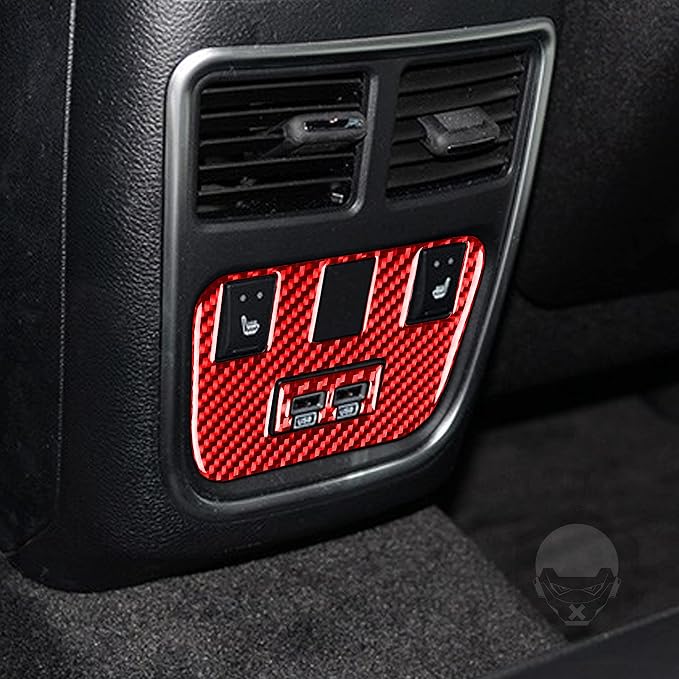 Trim USB Port Panel Fit for Dodge Charger/Chrysler 300 2011-2023 | Real Carbon Fiber | Accessories | Trim USB Port Panel Trim Stickers | Anti-scratch | Self-adhesive | Red
